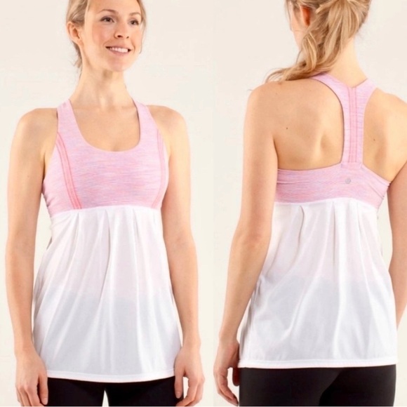 Lululemon Power Dance Tank Top Size 4 White Pink Athleisure Athletic Activewear - Picture 3 of 10